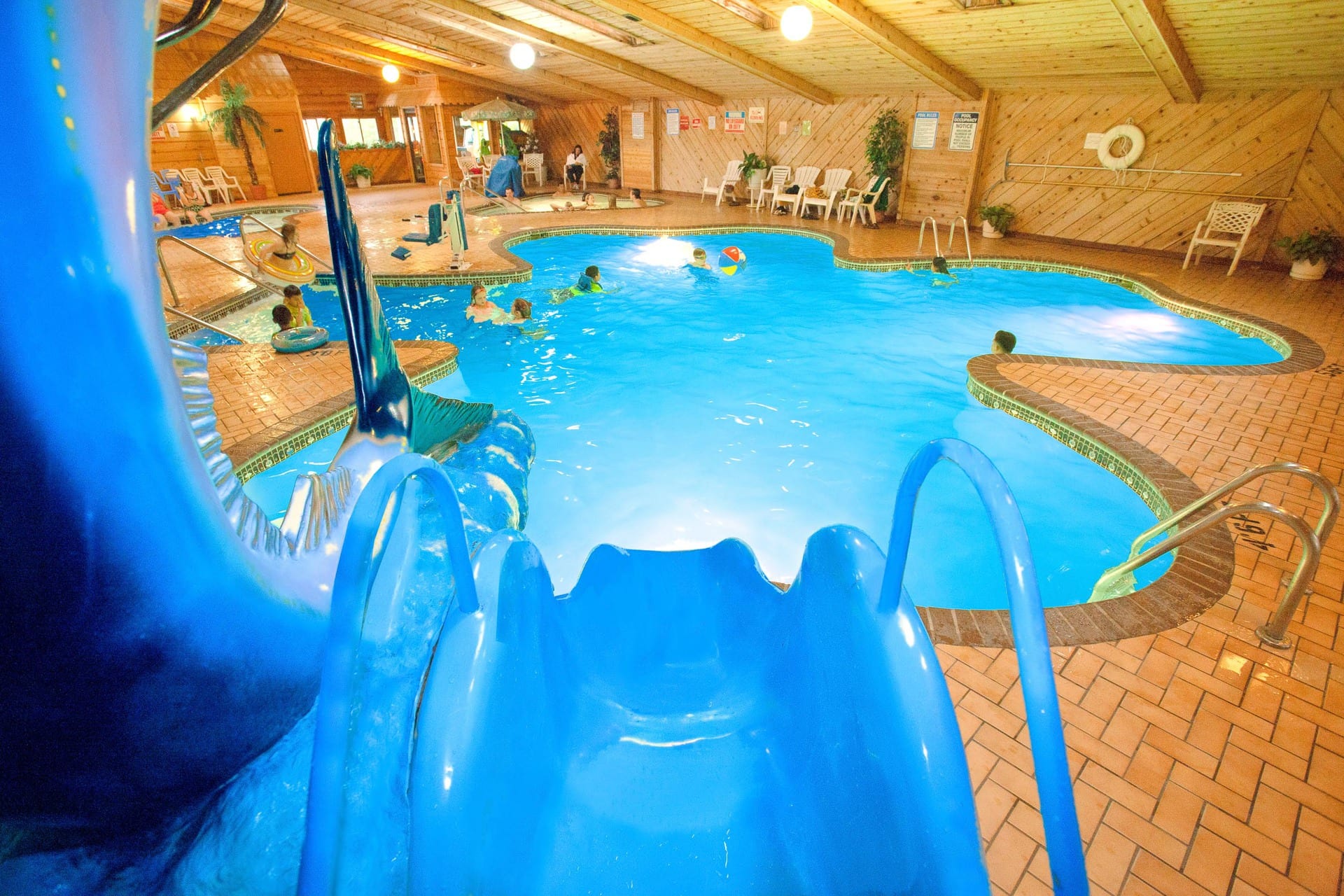 Slide down to a warm indoor pool at Shamrock Motel Wisconsin Dells